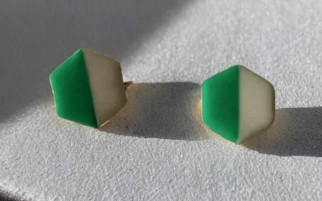 Green and White Stud Earrings