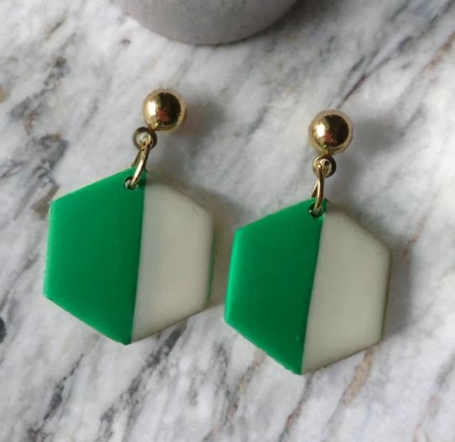 Green and White Mohill Earrings