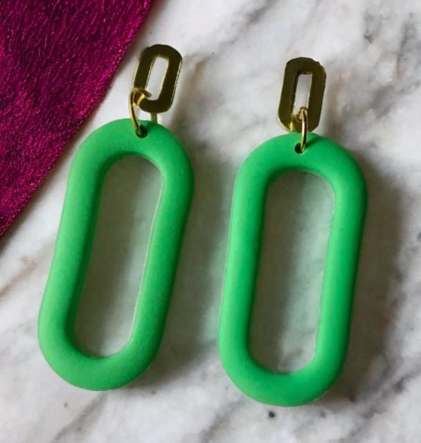 Bright Green and Gold Earrings