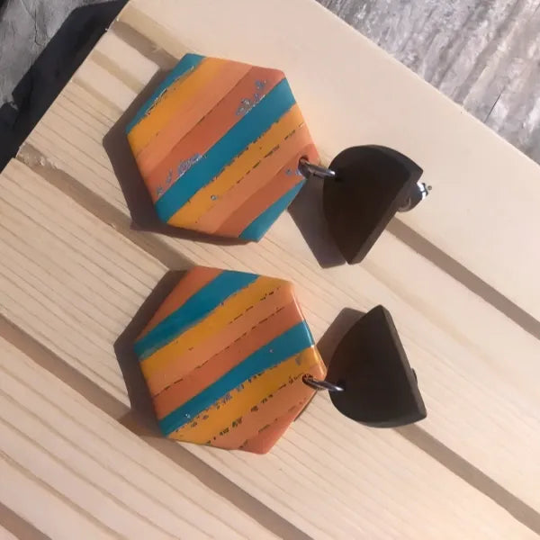 Mid Century Style Hexagon Earrings