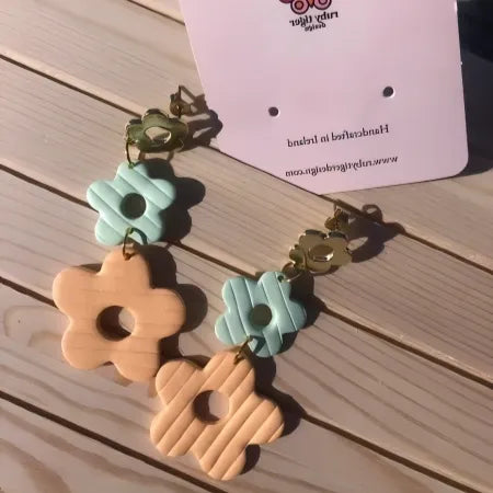 Mint Green and Peach Pastel Flower Earrings