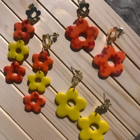 Orange Flower Statement Earrings