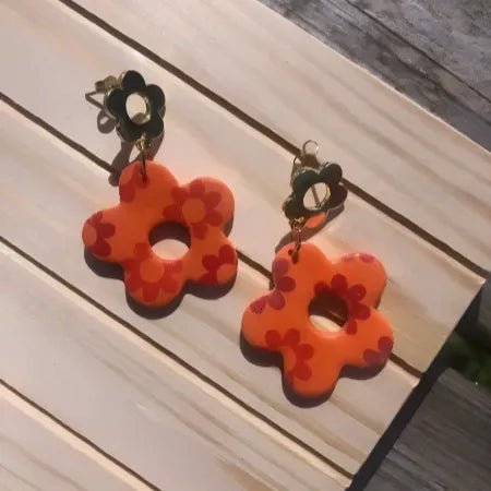 Orange Flower Statement Earrings