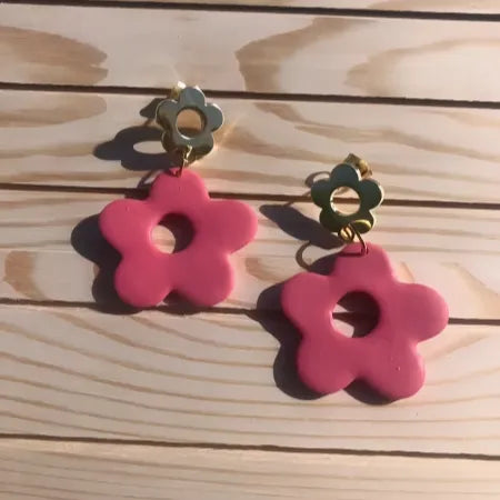 Pink Flower Statement Earrings