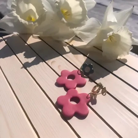 Pink Flower Statement Earrings
