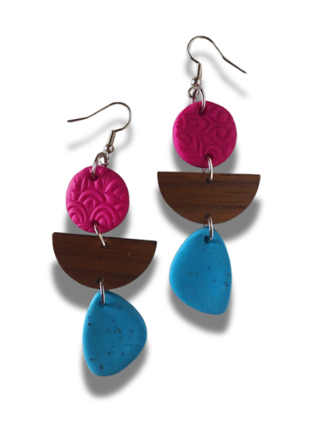 Bright Pink & Blue Statement Earrings