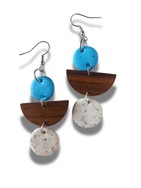 Blue & Granite Grey Statement Earrings