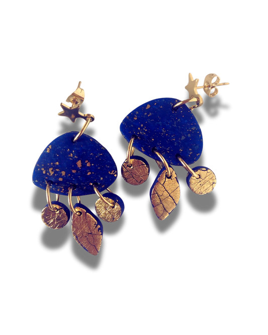 Starry Night Blue and Gold Earrings