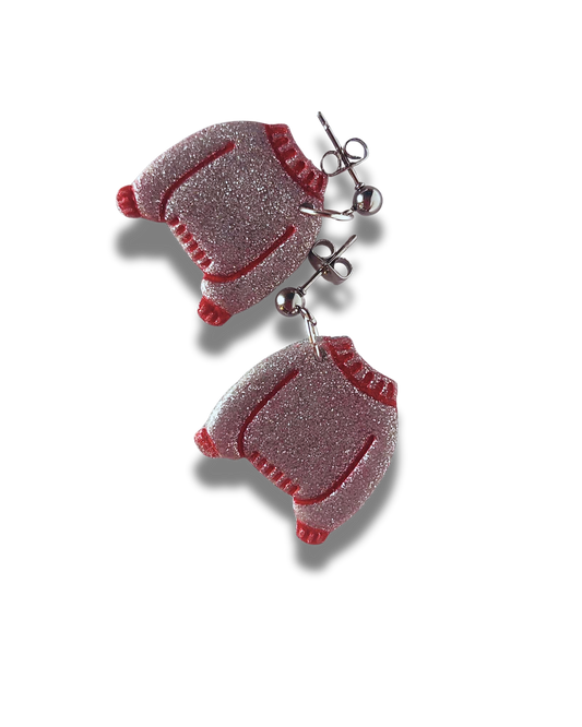 Silver Glitter & Red Christmas Jumper Earrings