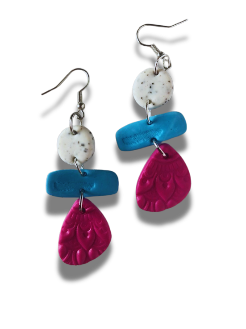 Grey Granite, Blue & Vibrant Pink Earrings