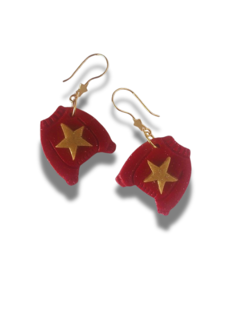 Red & Gold Star Christmas Jumper Earrings