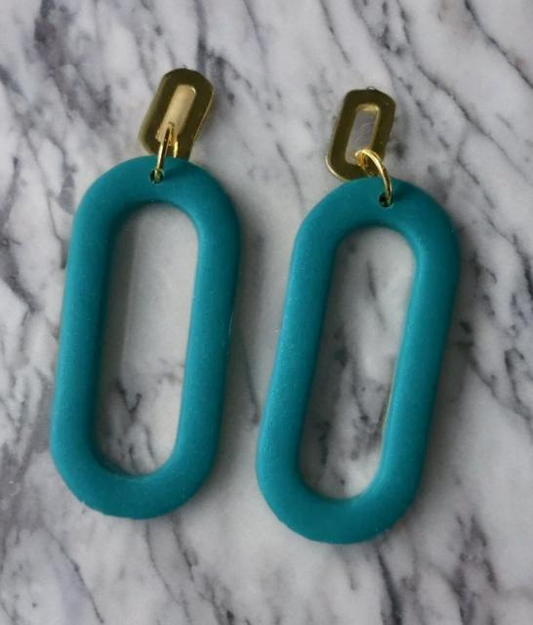 Teal Blue & Gold Earrings